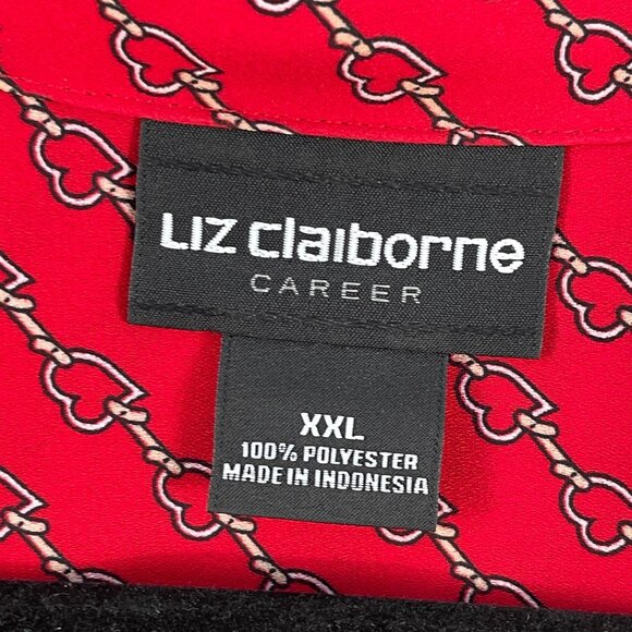 Liz Claiborne Career Womens Plus XXL Red Heart Chain Print Blouse Long Sleeve - Picture 3 of 10